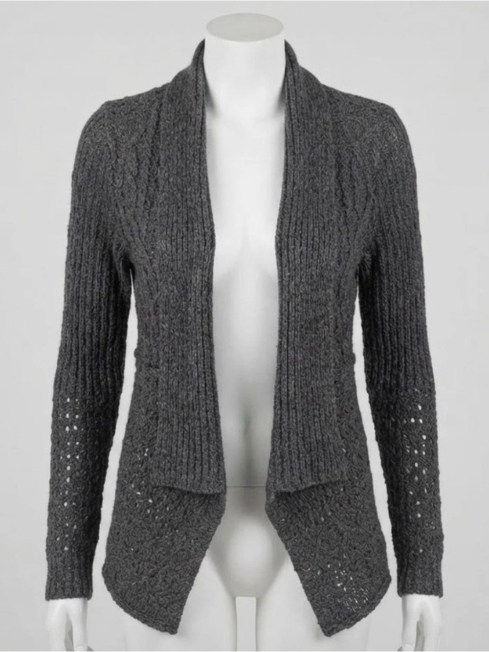 89th & Madison Charcoal Gray Open-Front Cable Cardigan